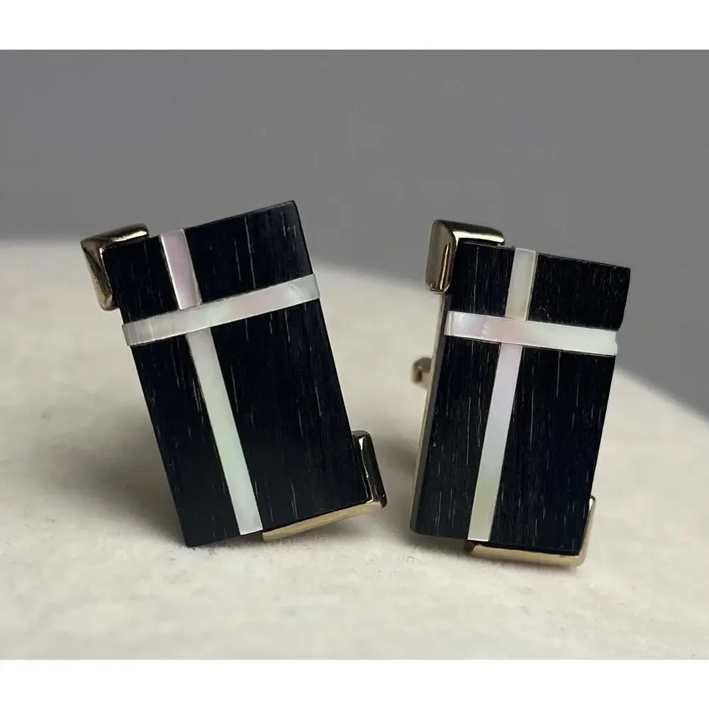 Vintage SWANK Christian Cross Mother of Pearl Inlaid Cuff Links Religious Church